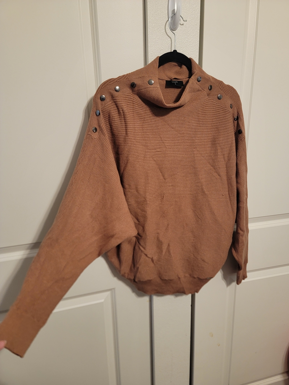Tahari Camel Brown MockNeck Sweater with Shoulder Studs